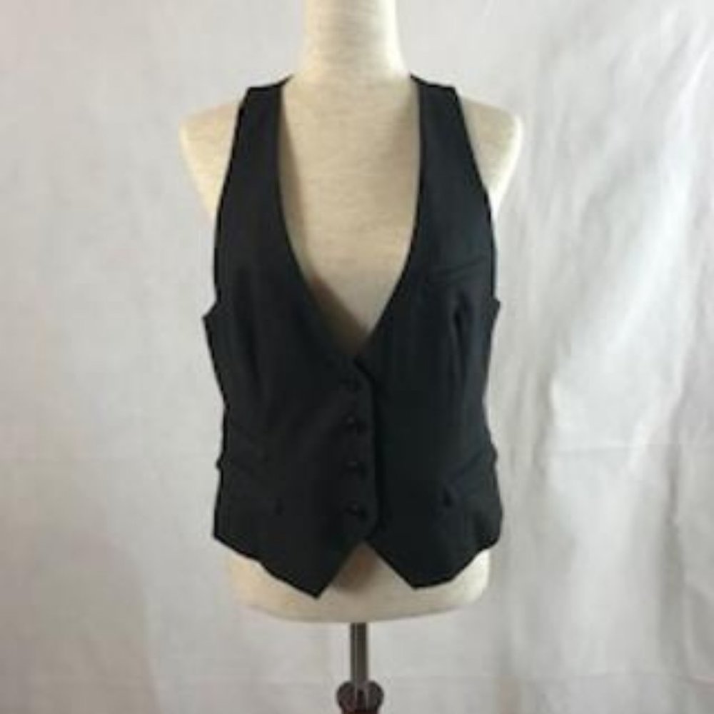 NWOT Gap Dark Gray Pinstriped V-neck Button Front Vest Size M